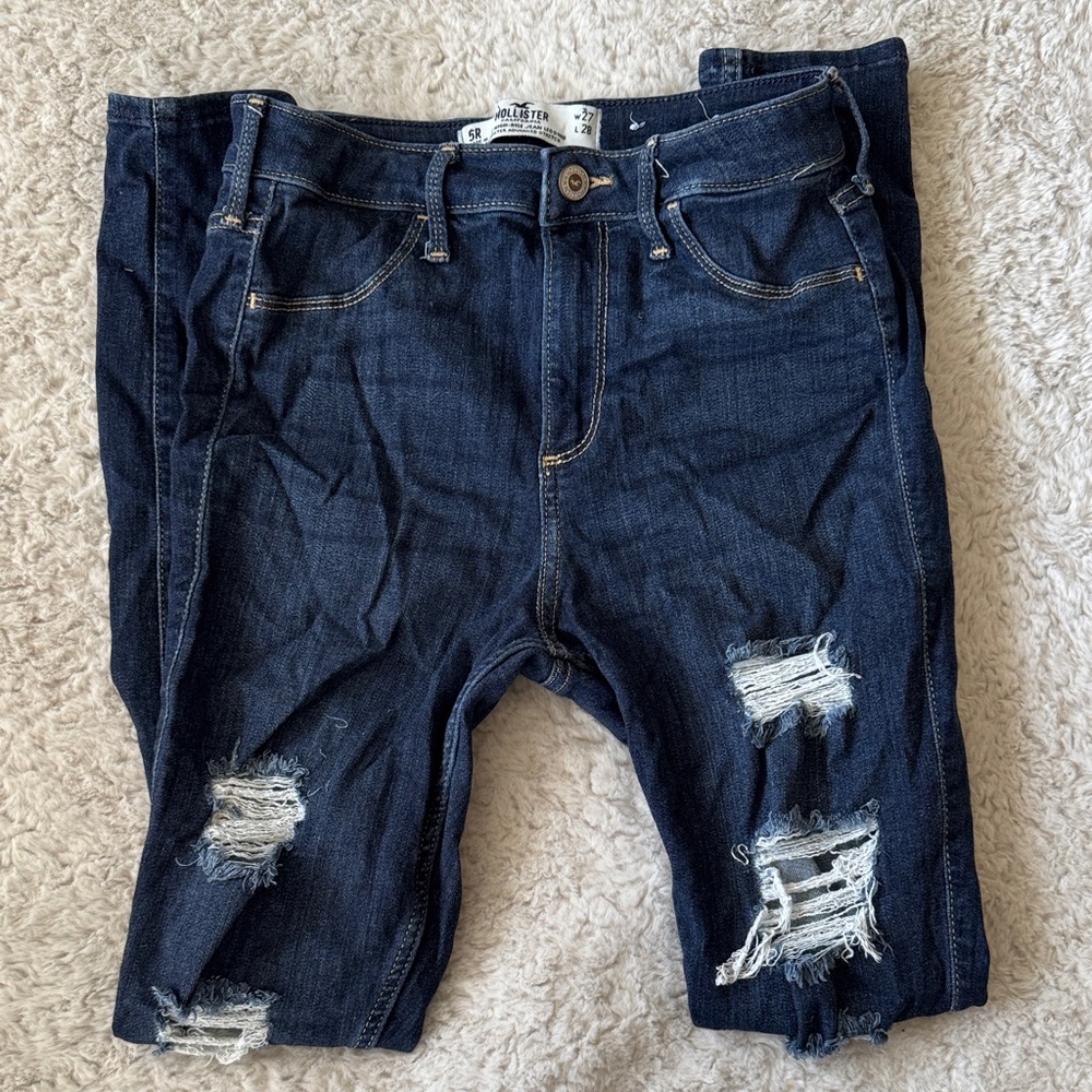Hollister WOMENS Dark Blue Distressed Skinny Jeans